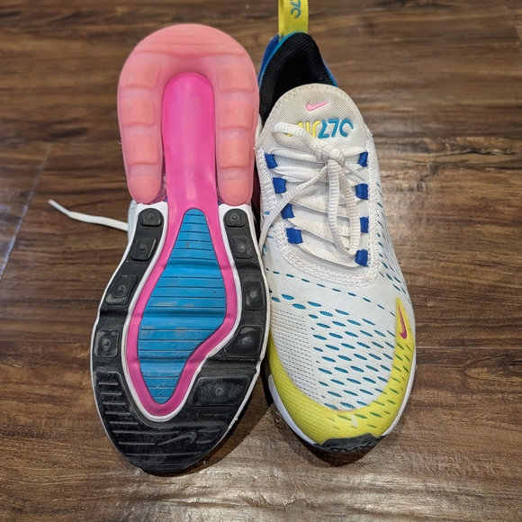 Nike Kids Air Max 270 White, Blue, and Yellow Sneakers - Picture 4 of 4